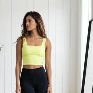 NWOT Free People Movement Seamless Square Neck Crop Top in bright neon M/L